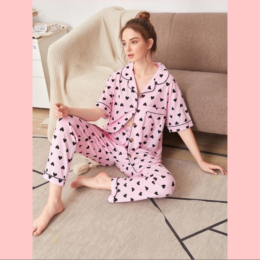 New Pink Heart Long Pajama Set - Picture 2 of 5